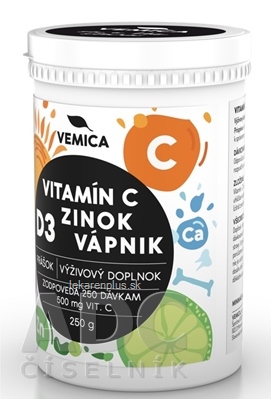 VEMICA Vitamín C + D3 + Zn + Ca prášok 1x250 g