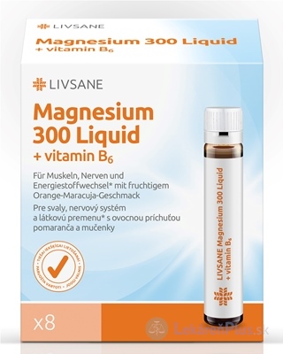 LIVSANE Tekuté Magnézium 300 + vitamín B6 ampulky 8x30 ml (240 ml)