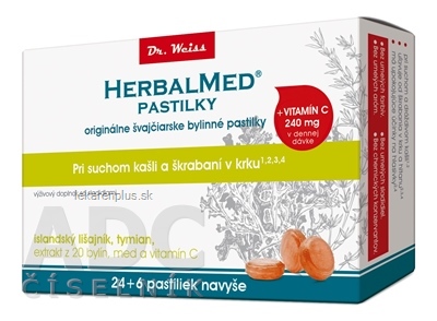 HERBALMED PASTILKY pre odkašliavanie - Dr.Weiss (isl. lišajník, tymian, 20 bylín, vit.C) pastilky (24+6 navyše) 1x30 ks