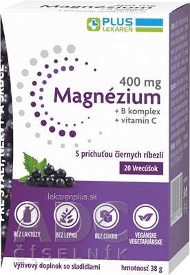 PLUS LEKÁREŇ Magnézium 400 mg+B komplex+vitamín C vrecúška s príchuťou čiernych ríbezlí 1x20 ks