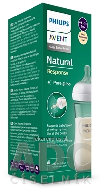 AVENT FĽAŠA Natural Response 240 ml sklenená, cumlík pre podporu rytmu pitia (1m+) 1x1 ks