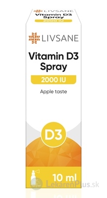 LIVSANE Vitamín D3, 2000 IU sprej s príchuťou jablka 1x10 ml