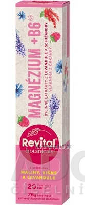 Revital Botanicals MAGNÉZIUM + B6 tbl eff s bylinnými extraktmi, s príchuťou maliny, višňe a levandule 1x20 ks