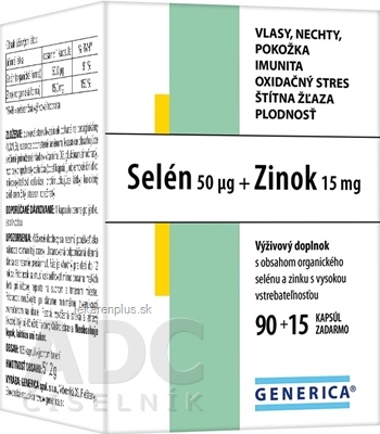 GENERICA Selén 50 μg + Zinok 15 mg cps 90 + 15 zadarmo (105 ks)