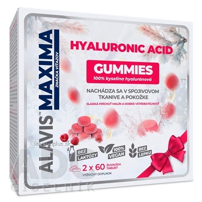 ALAVIS MAXIMA HYALURONIC ACID GUMMIES žuvacie tablety (vianočné balenie) 2x60 ks