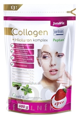 JutaVit Kolagén 10 g + Hyalurón komplex - Jahoda prášok (+ vitamín C, zinok a biotín) 1x400 g