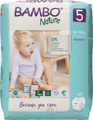 BAMBO 5 (12-18 kg) detské plienky priedušné, savosť 1100 ml (inov.2020) 1x22 ks