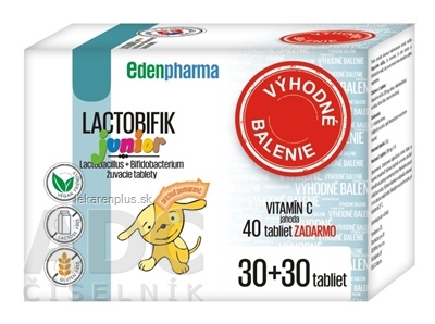 EDENPharma LACTOBIFIK Junior (Výhodné balenie) žuvacie tablety 30+30 + zadarmo Vitamín C tbl 40, 1x1 set