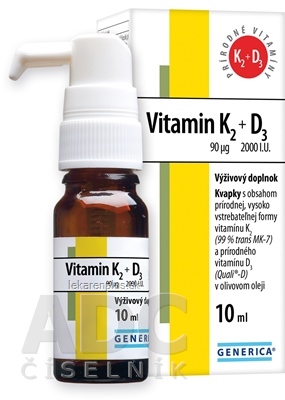 GENERICA Vitamin K2 90 µg + D3 2000 I.U. kvapky 1x10 ml