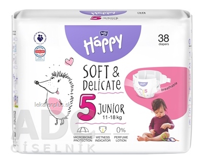 bella HAPPY Soft&Delicate 5 Junior detské plienky (11-18 kg) 1x38 ks