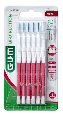 GUM BI-DIRECTION ULTRA Medzizubná kefka 1,2 mm size 3, ružová, s ohybným mechanizmom 1x6 ks