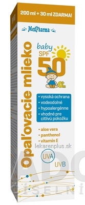 MedPharma OPAĽOVACIE MLIEKO BABY SPF 50 pre deti 200+30 ml zdarma (230 ml)