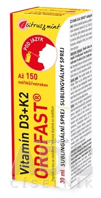 Vitamín D3+K2 Axonia OROFAST sublingválny sprej 150 dávok, príchuť citrus a mäta, 1x30 ml