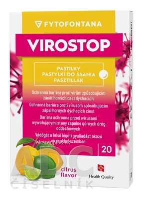 fytofontana VIROSTOP pastilky na cmúľanie, príchuť citrusová (inov.2024, zdravotnícka pomôcka) 1x20 ks