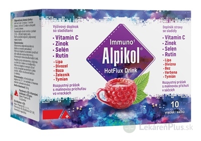 Alpikol HotFlux Drink prášok na prípravu nápoja, príchuť malina, vrecúška 1x10 ks