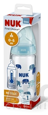 NUK FC+ FĽAŠA SKLO s kontrolou teploty 240 ml, silikónový cumlík M (0-6 mesiacov) 1x1 ks