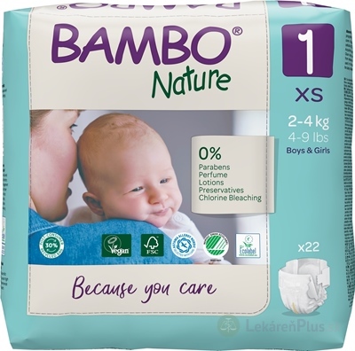 BAMBO 1 XS (2-4 kg) detské plienky priedušné, savosť 500 ml (inov.2020) 1x22 ks