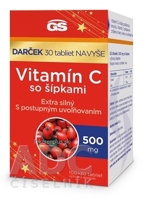 GS Vitamín C 500 mg so šípkami Darček tbl (inov.2024) 100+30 navyše (130 ks)