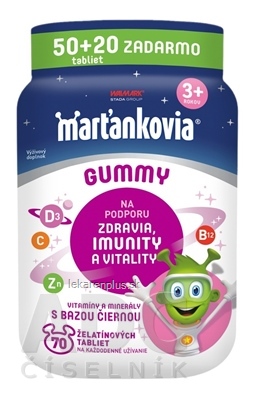 WALMARK Marťankovia GUMMY s Bazou čiernou želatínové tablety, príchuť jablko a čierna ríbezľa 50+20 zadarmo (70 ks)