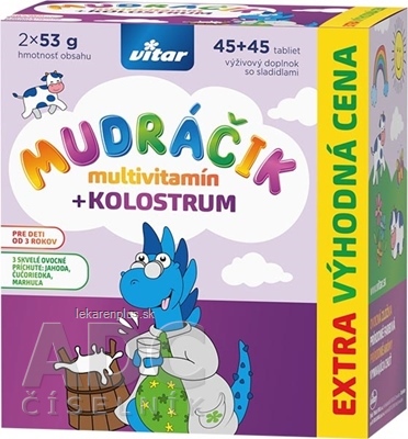 VITAR MUDRÁČIK multivitamín + KOLOSTRUM tbl, zmes 3 príchutí 2x45 ks (90 ks)