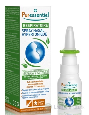 PURESSENTIEL Nosný sprej hypertonický, s esenciálnymi olejmi 1x15 ml