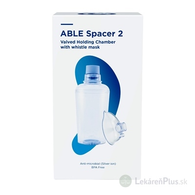 ABLE SPACER 2 + Small Mask Nadstavec inhalačný s ventilom s náustkom a s malou maskou s píšťalkou, 1x1 ks