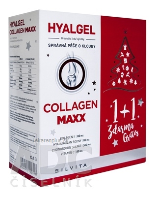 HYALGEL COLLAGEN MAXX Vianočné balenie tekutý prípravok s pomarančovou príchuťou (1+1 zdarma) 2x500 ml (1000 ml), 1x1 set