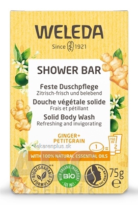 WELEDA SHOWER BAR Citrusové osviežujúce mydlo ginger + petitgrain, s esenciálnymi olejmi 1x75 g