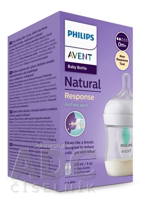 AVENT FĽAŠA Natural Response 125 ml priehľadná, cumlík s ventilom AirFree (0m+) 1x1 ks