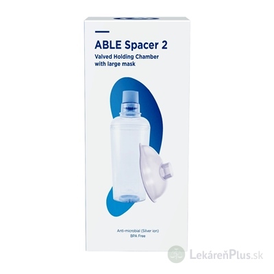 ABLE SPACER 2 + Large Mask Nadstavec inhalačný s ventilom s náustkom a s veľkou maskou, 1x1 ks