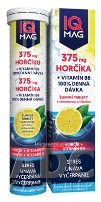 IQ MAG HORČÍK 375 mg + Vitamín B6 šumivé tablety s citrónovou príchuťou 1x20 ks