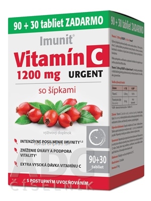 Imunit Vitamín C 1200 mg URGENT so šípkami tbl s postupným uvoľňovaním 90 + 30 zadarmo (120 ks)