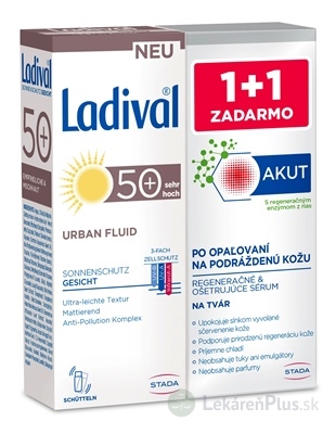 Ladival URBAN fluid 50+SPF + Akut Face serum krém na ochranu tváre pri opaľovaní 50 ml + sérum po opaľovaní 50 ml, 1x1 set