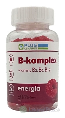 PLUS LEKÁREŇ B-komplex - vitamíny B3, B6, B12 želé cukríky, malinová príchuť 1x60 ks