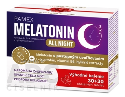 PAMEX MELATONIN ALL NIGHT (Výhodné balenie) tbl s postupným uvoľňovaním 2x30 (60 ks)