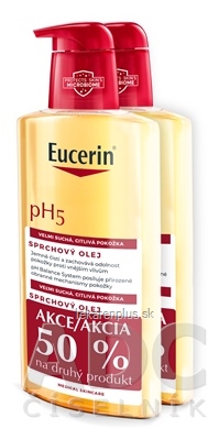 Eucerin pH5 Sprchový olej citlivá, veľmi suchá pokožka (-50% na druhý výrobok) (inov.2024) 2x400 ml