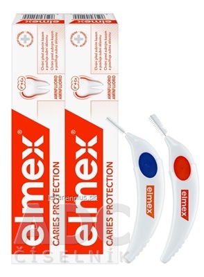 ELMEX CARIES PROTECTION ZUBNA PASTA DUOPACK 2x75 ml + 2 medzizubné kefky zadarmo, 1x1 set