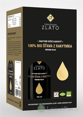 T.ZLATO 100 % BIO ŠŤAVA Z RAKYTNÍKA vrátane oleja 4x185 ml (740 ml)