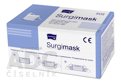 Surgimask Chirurgická maska na tvár 3-vrstvová, nesterilná, modrá, s elastickými pásmi za uši 1x50 ks