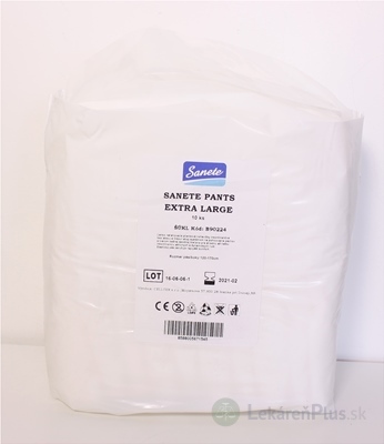 Sanete Pants - Nohavičky plienkové inkontinenčné Extra Large, savosť 1350 ml, obvod pása 120-170 cm, 1x10 ks